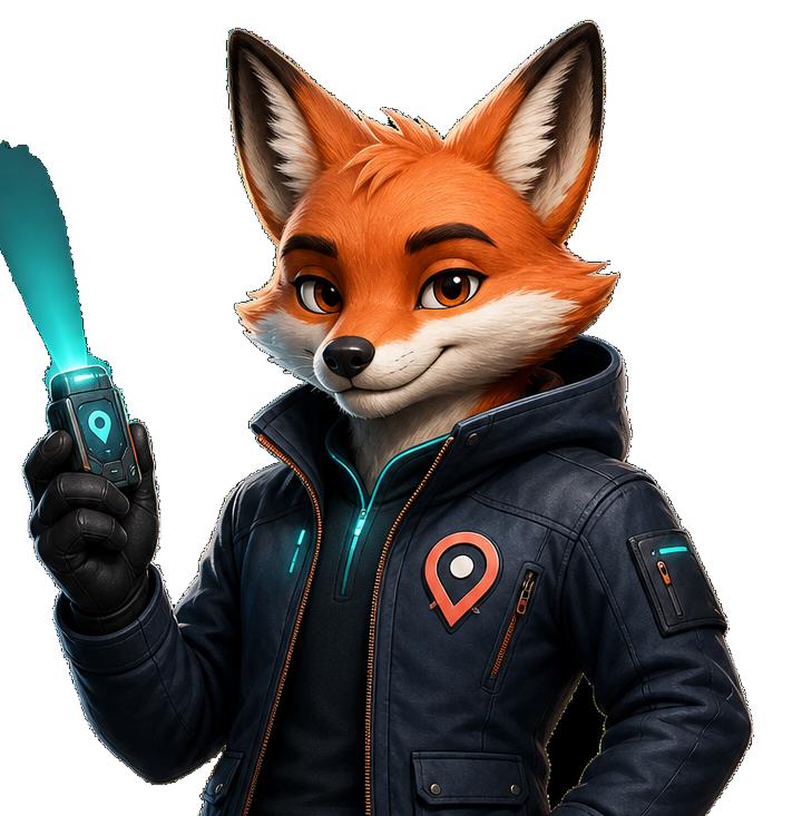 MindPoint fox strategist mascot holding a glowing signal device.